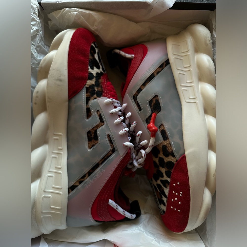 VERSACE Chain Reaction Red Wild Leopard low chunky sneaker SIZE 45(11.5 US MENS)